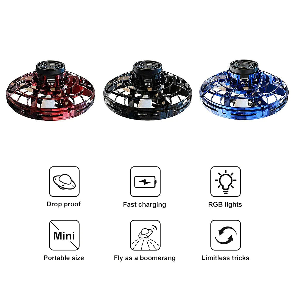 Flying Fidget Spinner Drone Ball UFO Stress Focus Hand Fun Toy LED Kids & Adults