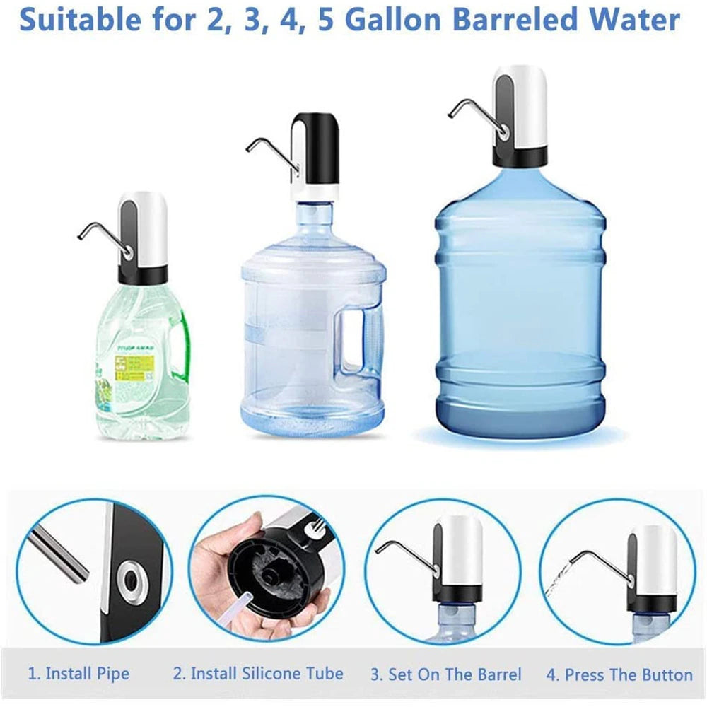 Electric Portable Water Dispenser Pump for 5 Gallon Bottle Usb Charge with Extension Hose Barreled Tools