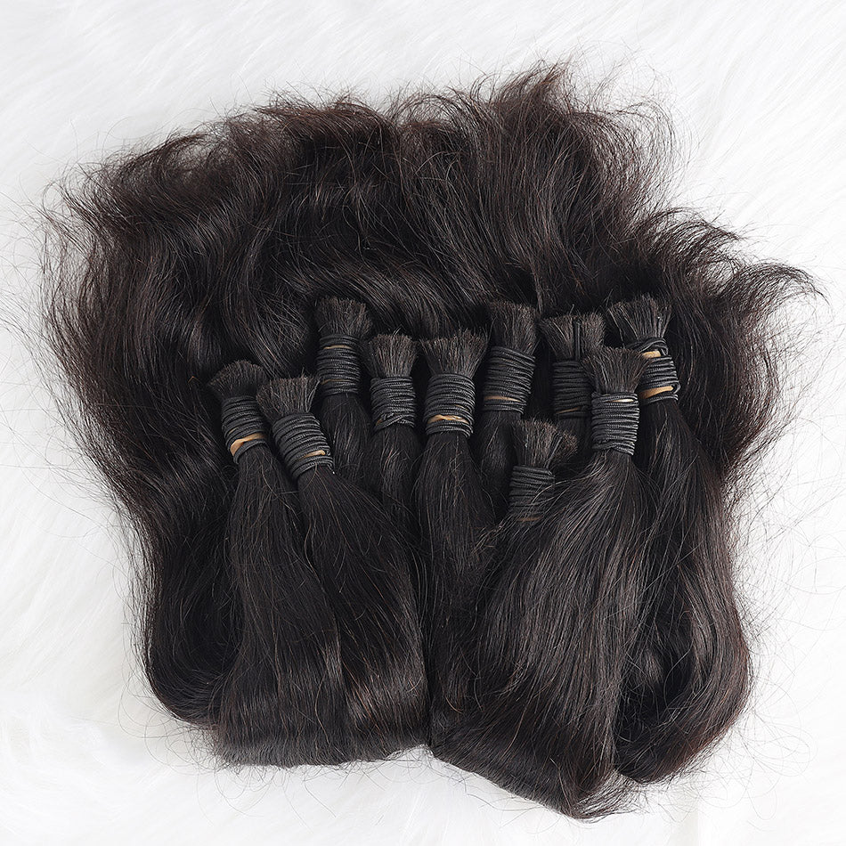 Remy Human Hair Brazilian Straight Bulk Hair for Braiding Natural Color No Weft Crochet Braids