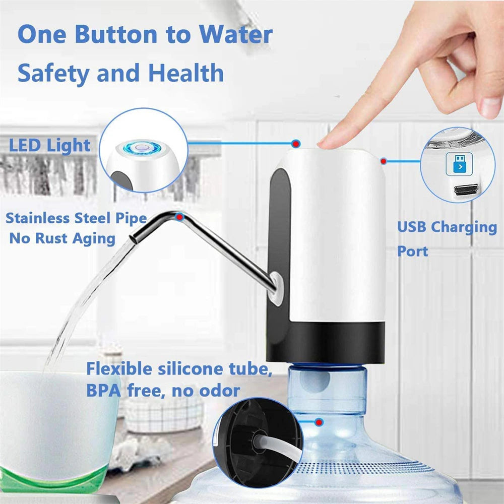 Electric Portable Water Dispenser Pump for 5 Gallon Bottle Usb Charge with Extension Hose Barreled Tools