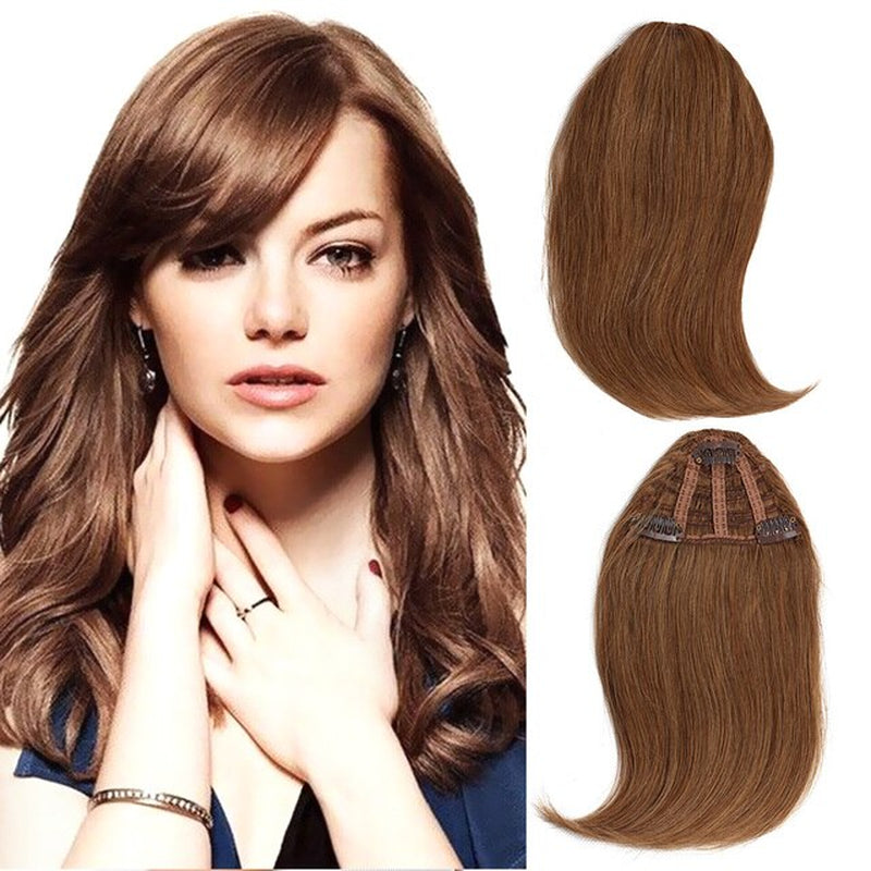 Clip in Bangs Brazilian Remy Human Hair Front Neat Fringe Hand Tied Straight Bangs Clip on Hairpiece with Temple