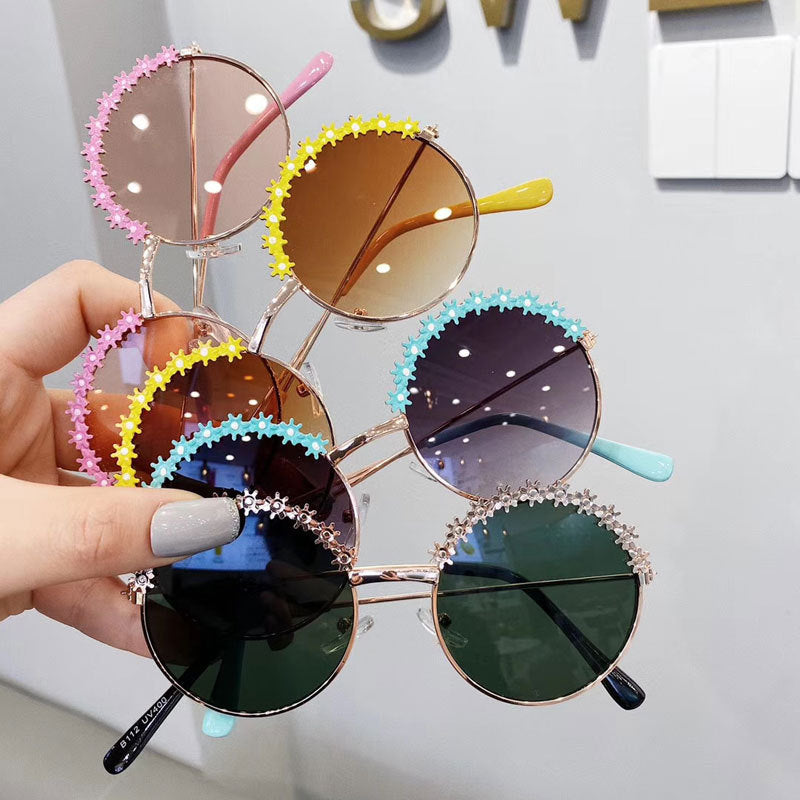 Children'S Fashion Flower Sunglasses Metal Texture Kids Sunglasses