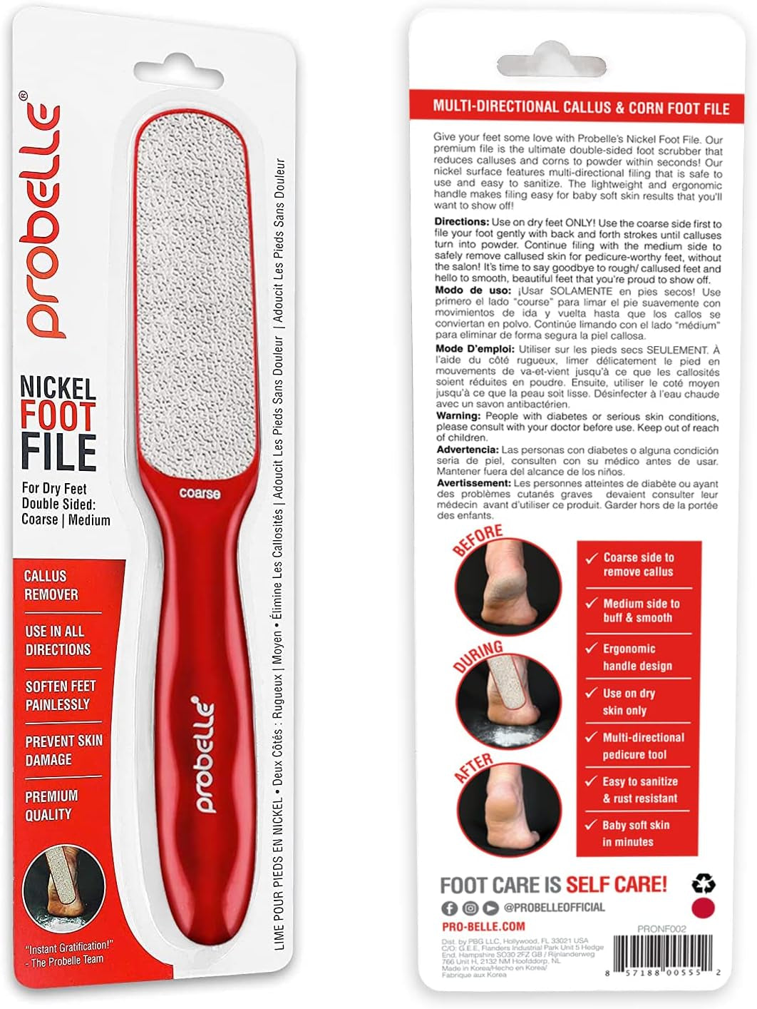 Double Sided Multidirectional Nickel Foot File Callus Remover - Immediately Reduces Calluses and Corns to Powder for Instant Results, Safe Tool (Red)