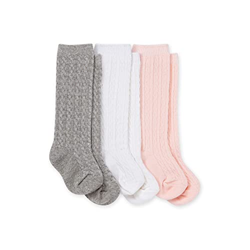 Burt's Bees Baby Baby Girls' Set of 3 Cable Knit Knee-high Organic Cotton Stockings Socks