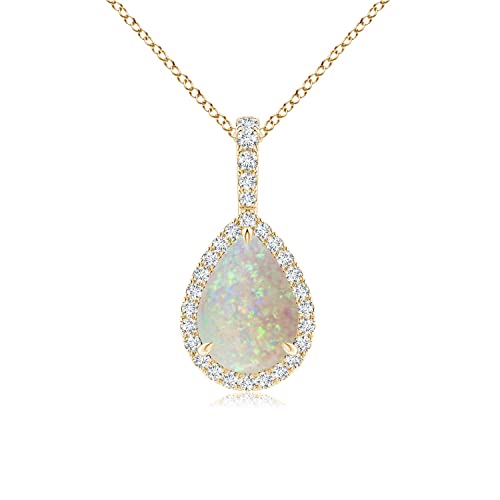 Angara Natural Opal Halo Solitaire Pendant Necklace for Women, Girls in 14K Solid Gold/Platinum | October Birthstone | Jewelry Gift for Her | Birthday|Wedding Anniversary