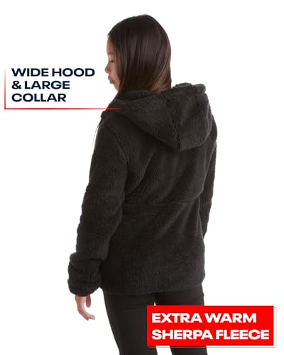Reebok Girls’ Fleece Jacket – Full Zip Sherpa Fleece Hooded Sweatshirt Jacket – Faux Fur Teddy Coat for Girls (7-16)