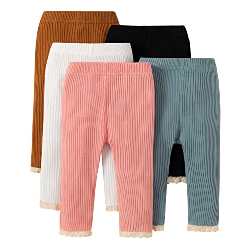 U·nikaka Toddler Baby Girl 0-48 Months 5-Pack Pants in Grey White Black Orange and Pink