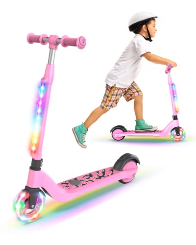 SISIGAD Electric Scooter for Kids Ages 6-12, LED Light-Up Deck, Kids Scooters with 3 Adjustment Levels Handlebar to 36 Inches High,5.3" Wheel UL Certificated Kick Scooter, Christmas Birthday Gifts