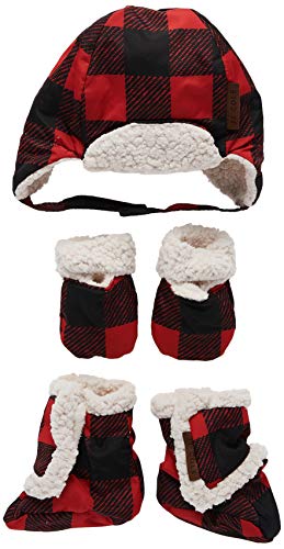 JJ Cole Baby Winter Hat, Mitten, and Booties Set – Winter Baby Essentials – 0 to 6 Months - Red Plaid