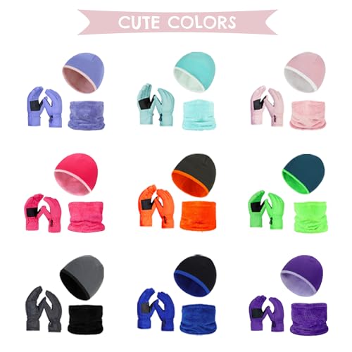 KDWAVE 3Pcs Kids Winter Hat Gloves Scarf Set,Winter Hats for Kids Mittens Knit for 3-12 Years Boys Girls