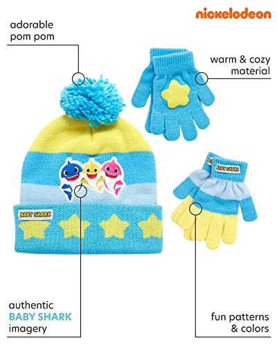 Nickelodeon Boys' Baby Shark Winter Hat and 2 Pairs of Mitten Set (Toddler)