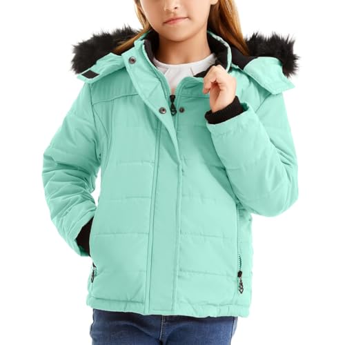 poonyfesh Girls' Winter Coats Thicken Fleece Lined Padded Hooded Puffer Jacket Coat for Girls with Removable Hood