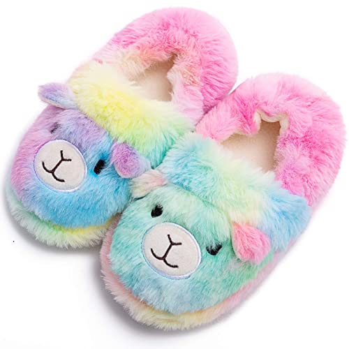 Knemksplanet Toddler Boys Girls Fuzzy Slippers Kids Cute Cartoon Unicorn Dinosaur Bunny Shoes Non-Slip Animals Fluffy Plush House Slippers Fur Lined Warm Indoor Bedroom Shoes