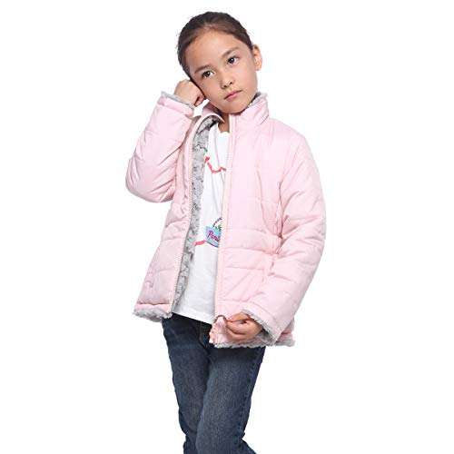 Rokka&Rolla Girls' Reversible Water-Resistant Teddy Sherpa Fleece Puffer Jacket Winter Coat