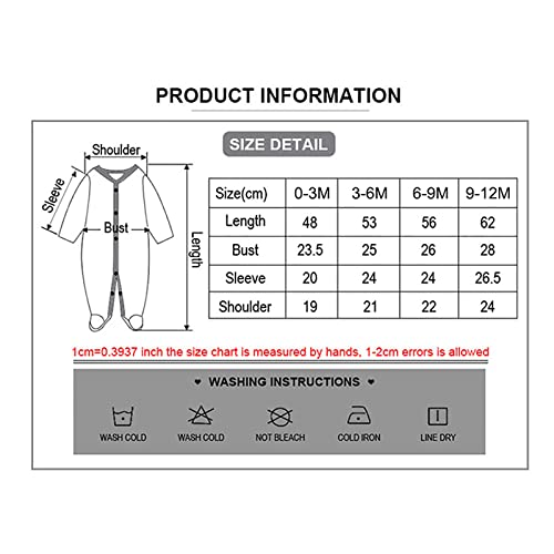 Newborn Baby Boy Girl Cotton Bodysuit Unisex Infant Zipper Long Sleeve Jumpsuit 3-Pack Outfits Clothes,0-12Months