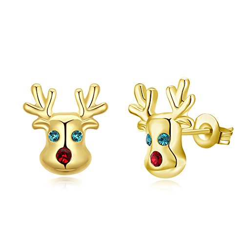 Hypoallergenic Stud Earrings 14K Cute Small Animal CZ Reindeer Studs Earrings Gifts for Girl Women