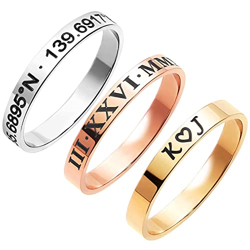 Mothers Day Gifts Custom Rings for Women Midi Thumb Pinky Couples Matching Ring Promise Best Friendship Gift for Her Personalized Stacking Stackable Name Engraved Ring Love Ring Sister Mom Gifts -R4