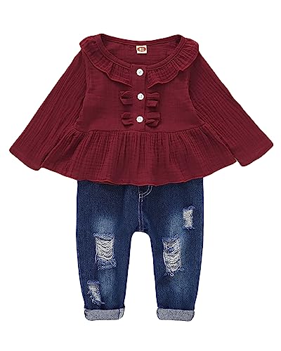 Baby Girl Clothes Toddler Girl Jeans Outfits Ruffle Shirt Denim Pants Girls Clothing Set Fall Winter Outfit