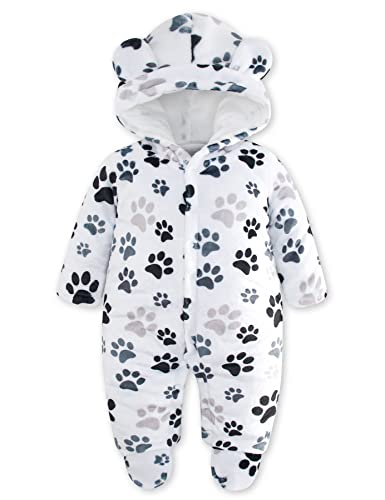 Vogseek 0-12 Months Baby Bear Snowsuits Newborn Button Down Hooded Rompers Winter Fleece Outfits