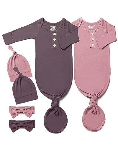 Baby Noah Newborn Knotted Gown Set with Hat and Headband - Buttery Soft Tie Bottom Gown for Baby's Sweet Dreams (2 Packs)