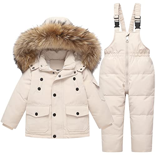 Kids 2-Piece Snowsuit Toddler Baby Boys Girls Winter Wear Down Jacket Ski Jacket & Snow Bib Pants Ski Suit, 1-6 Years