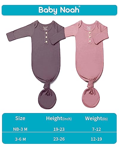 Baby Noah Newborn Knotted Gown Set with Hat and Headband - Buttery Soft Tie Bottom Gown for Baby's Sweet Dreams (2 Packs)