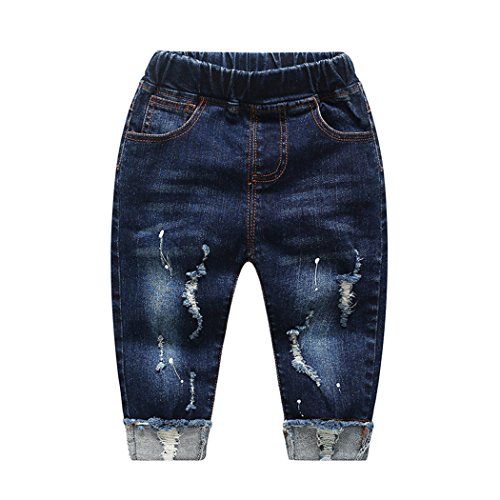 KIDSCOOL SPACE Baby Girl Boy Jeans,Little Kid Elastic Waist Ripped Denim Pants