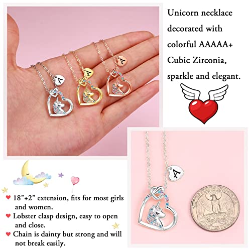 Hidepoo Christmas Gifts Unicorn Gifts for Girls - 14K Gold/White Gold/Rose Gold Plated Colorful CZ Heart Unicorn Necklaces for Girls Jewelry Initial Unicorn Necklace Birthday Gifts Unicorn Gifts