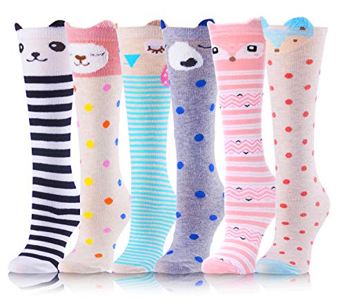 ANTSANG Kids Girls Knee High Socks Long Boot Crazy Silly Fun Gift Cute Tall Animal Socks for Child 6 Pairs