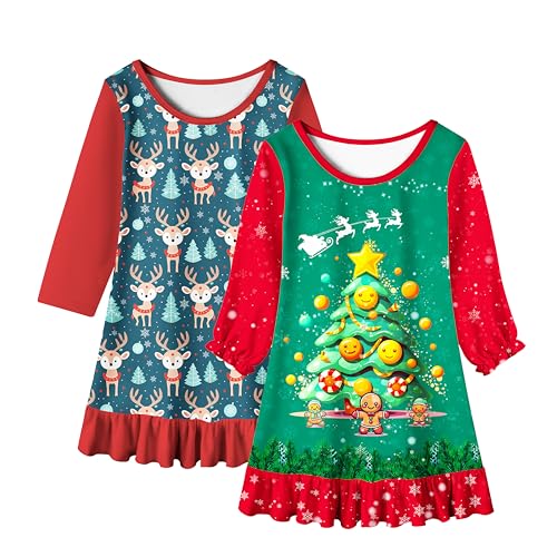 LQSZ 2Pcs Girls Nightgowns 3-10 Years Flutter Short Sleeves Nightdress Nightie Dress Sleepwear Pajamas for Little Girls