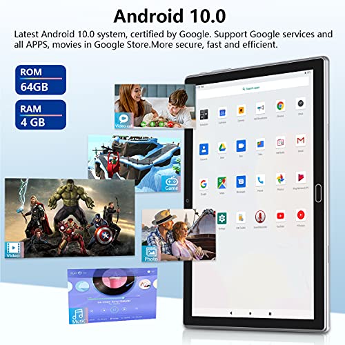 Tablet 10.1'' Android 11 Tablet 2023 Latest Update 4G Phone Tablet 64GB + 4GB Storage Octa-Core Processor, 13MP Camera, Dual SIM Card Slot, 128GB Expand Support, GPS, WiFi, Bluetooth, 1080P HD (Gray)