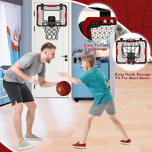 Basketball Hoop for Kids Indoor with Electronic Scoreboard, Mini Basketball Hoop Over The Door with 3 Balls, Basketball Sport Toys for Kids Boys Age 5 6 7 8 9 10