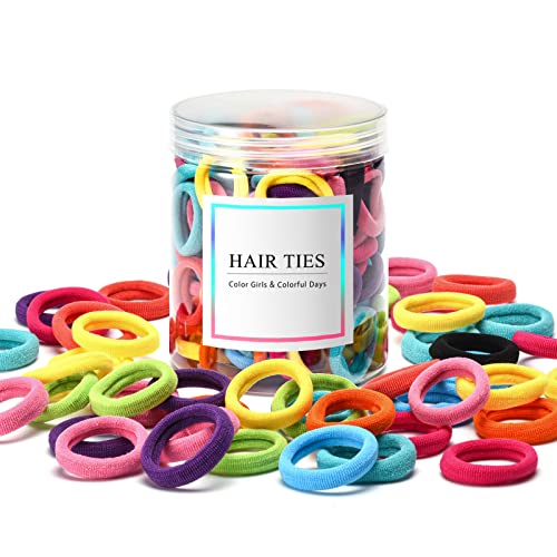 Omszte,100 Pcs Baby Hair Ties, Seamless Cotton Toddler Hair Ties for Girls and Kids, Multicolor Small Soft Hair Elastics Ponytail Holders(10Colors)
