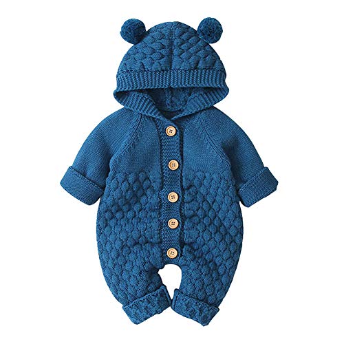 IBTOM CASTLE Unisex Baby Boy Girl Cute 3D Bear Ears Hooded Knitted Sweater Long Sleeve Romper Overall Winter Warm Clothes