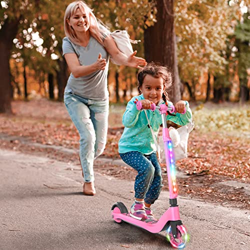 SISIGAD Electric Scooter for Kids Ages 6-12, LED Light-Up Deck, Kids Scooters with 3 Adjustment Levels Handlebar to 36 Inches High,5.3" Wheel UL Certificated Kick Scooter, Christmas Birthday Gifts