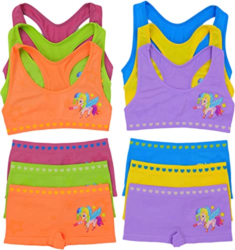 ToBeInStyle Girl's Pack of 6 Racerback or Cami Style Training Bra Tops & Matching Boyshort Bottoms