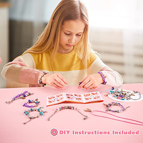 Charms Bracelets Jewelry Making Kit -121PCS Mermaids Unicorns Art and Crafts Christmas Gifts for Teen Girls Age 6-8 8-12, Colorful Multi-Type Beads Bracelets/Necklaces/Keychain Jewelry Set Supplies