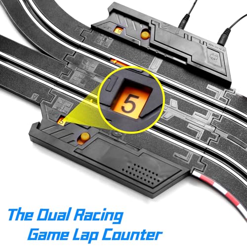 Slot Car Race Track Sets, 19ft Electric Track with LED Lights and 4 Slot Cars, 2 Hand Controller and Racing Game Lap Counters, Race Track Set Features a Loop, Turns, and a Crossover for Boys Age 6-12