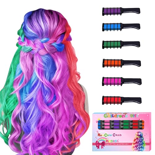 MSDADA New Hair Chalk Comb Temporary Hair Color Dye for Girls Kids, Washable Hair Chalk for Girls Age 4 5 6 7 8 9 10 Birthday Cosplay DIY, Halloween, Christmas 6 Colors