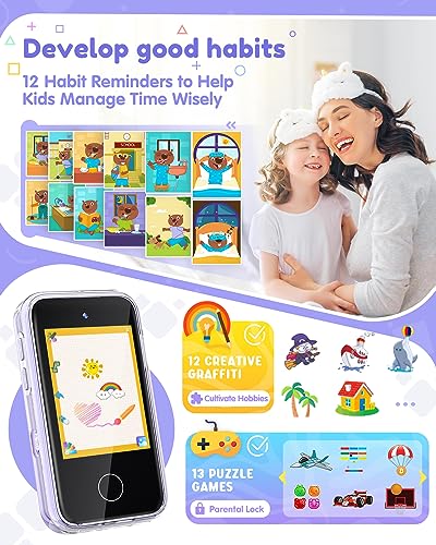JOYJAM Phone for Kids Age 3-8,Kids Smart Phone for Girls Christmas Birthday Gifts,Toy Phone with Dual Camera Music Player Puzzle Games,Touchscreen Phone Learning Toy for 3 4 5 6 7 8 Year Old Girls