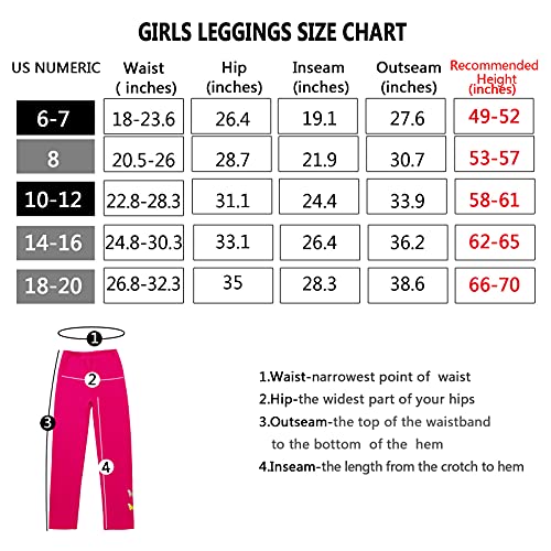 MEILONGER Girls Leggings Kids Baselayer Pants for Athletic Dance Workout Running Yoga Size 6-7,8,10-12,14-16,18-20