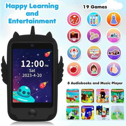 Smart Phone for Kids Toys, Touchscreen Toy Phone for Girls Boys, Kids Phone with Games Interactive Learning Toys for 3 4 5 6 7 8 9 10 Year Old Christmas Birthday Gifts Black