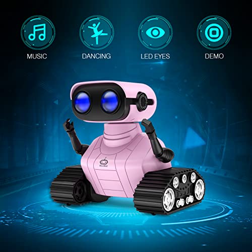 ALLCELE Girls Robot Toy, Rechargeable RC Robot for Kids, Remote Control Toy with Music and LED Eyes, Gift for Children Age 3 Years and Up - Pink