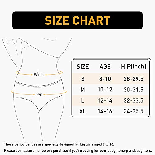 INNERSY Big Girls' Period Panties Menstrual Underwear for First Period Starter 3-Pack