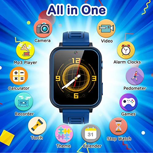 Kids Game Smart Watch for Kids with 24 Puzzle Games HD Touch Screen Camera Music Player Pedometer Alarm Clock Calculator Flashlight 12/24hr Kids Watches Gift for 4-12 Year Old Boys Toys for Kids