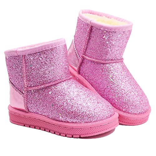 Sugmzox Girl's Boots Kids Glitter Snow Boots Durability Slip Resistant Outdoor Ankle Boots(Toddler/Little Kids)