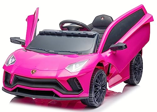 u URideon Kids Ride On Car - 12V Kids Electric Vehicle Toy with Parent Remote Control, Battery Powered Sports Car Toy, 2 Speeds, MP3 Player, Hydraulic Doors-Pink