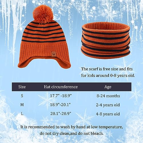 Baby Boys Winter Hat Scarf Set Warm Toddler Kids Beanies Hats with Fleece Lining Cold Weather Knit Hat