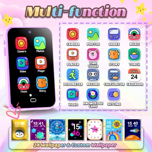 Kids Smart Phone Toys for Boys Girls Age 3 4 5 6 7 8 with Dual Camera 28 Puzzle Games 8G TF Card Music Video Audible Story Knowledge Card Toddler Learning Play Phone Christmas Birthday Gifts