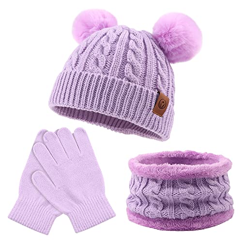 Yuoahcn Kids Winter Beanie Hat Scarf Gloves Set Knit Warm Toddler Winter Cap Gloves Neck Warmer for Boys Girls 1-8 Year